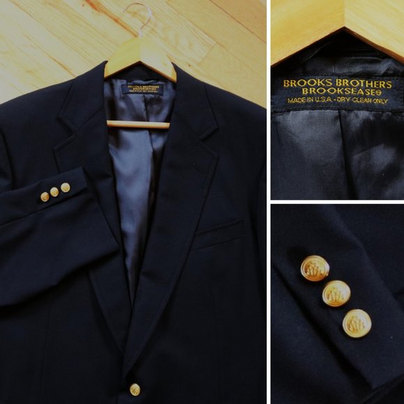Brooks Bothers Brooksease Blazer Mens 42R Vintage WOOL Made USA GOLD BUTTON Coat
